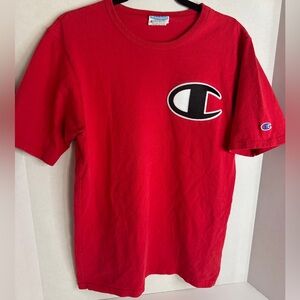 Champion Red T-Shirt Men’s Medium Big C Logo Patch Embroidered Streetwear Tee